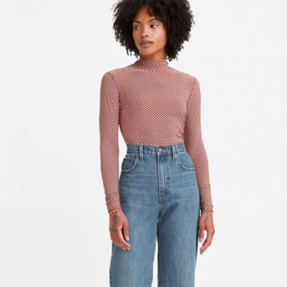 Levi’s checkerboard second skin mock neck top - M - Picture 6 of 6